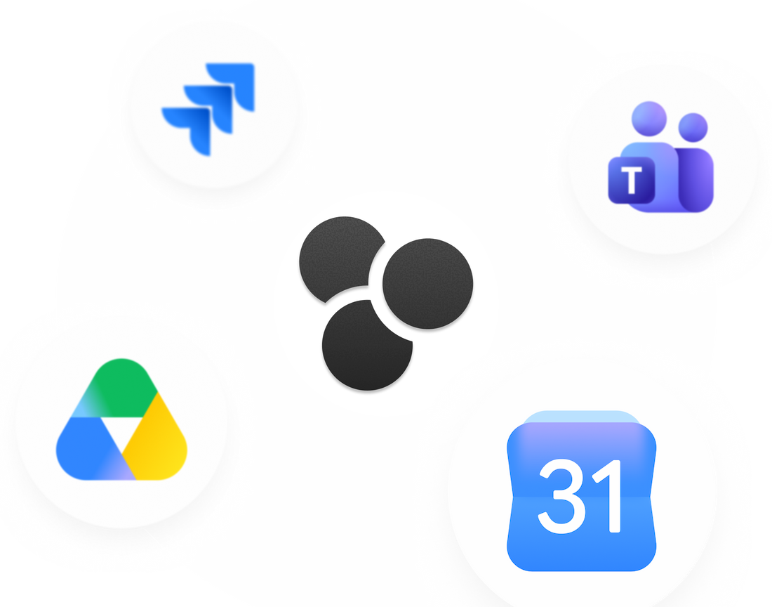 flex 에이전트 관리 - Google Calendar·Google Drive·Microsoft Teams·Jira·Notion·flex 앱 아이콘으로 표현한 외부 툴 통합