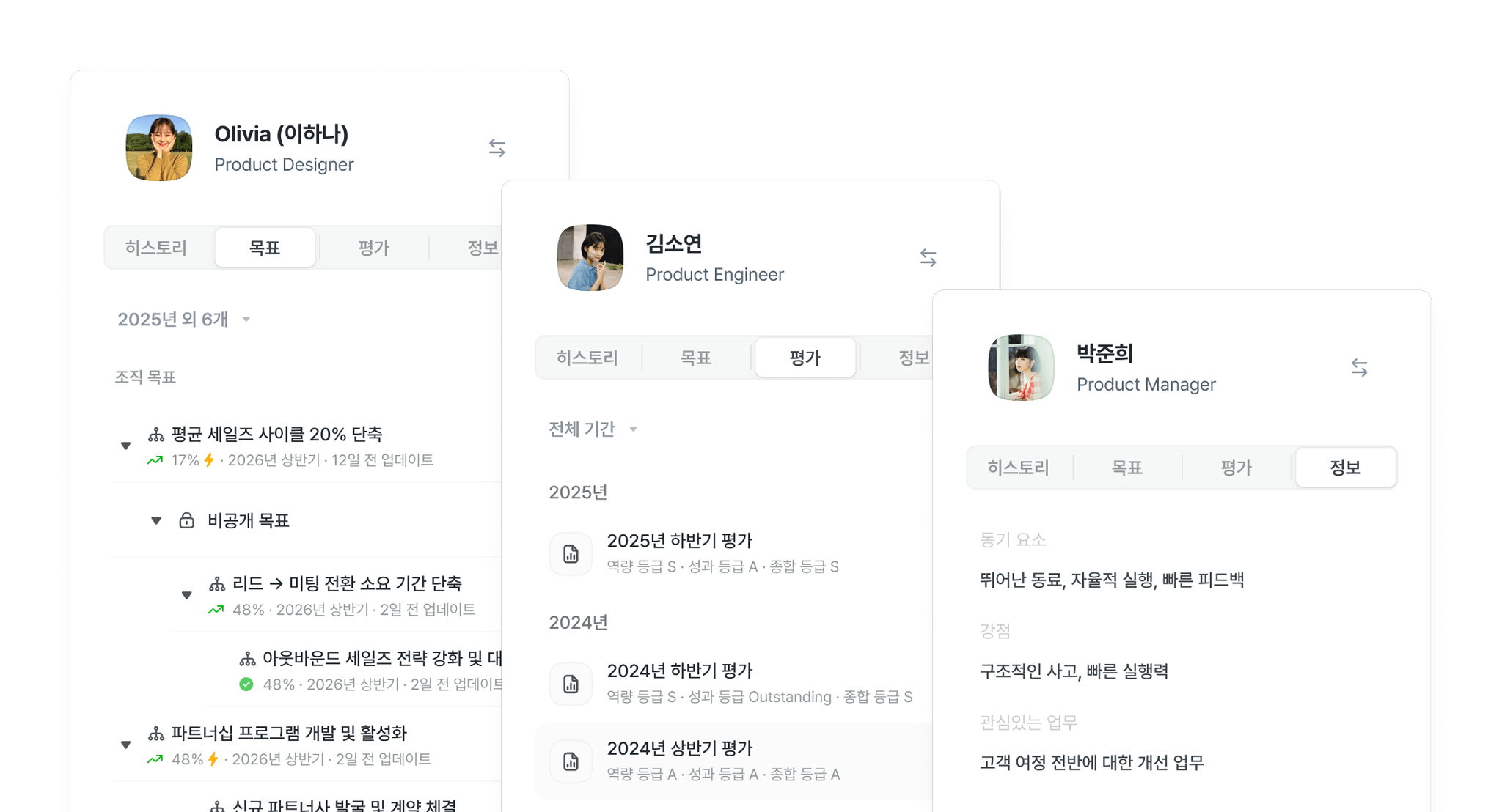 flex 원온원 정보 - 구성원 목표·평가·동기 요소 한 화면 참고